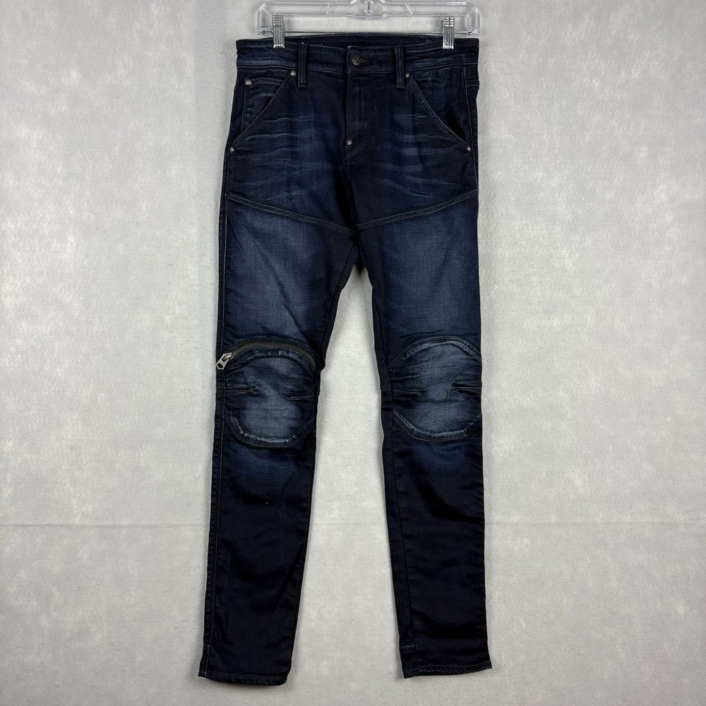G Star Raw 5620 3D Zip Knee Jeans Mens 30x31 Blue Skinny Stretch Denim Biker